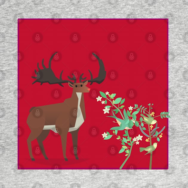 Curious deer with red background by Creastore